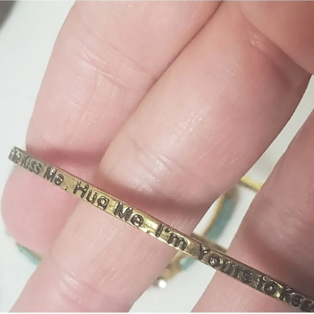 Set Of 4 Bangle Bracelets Beads Crystals & Engraved Messages Words Phrases